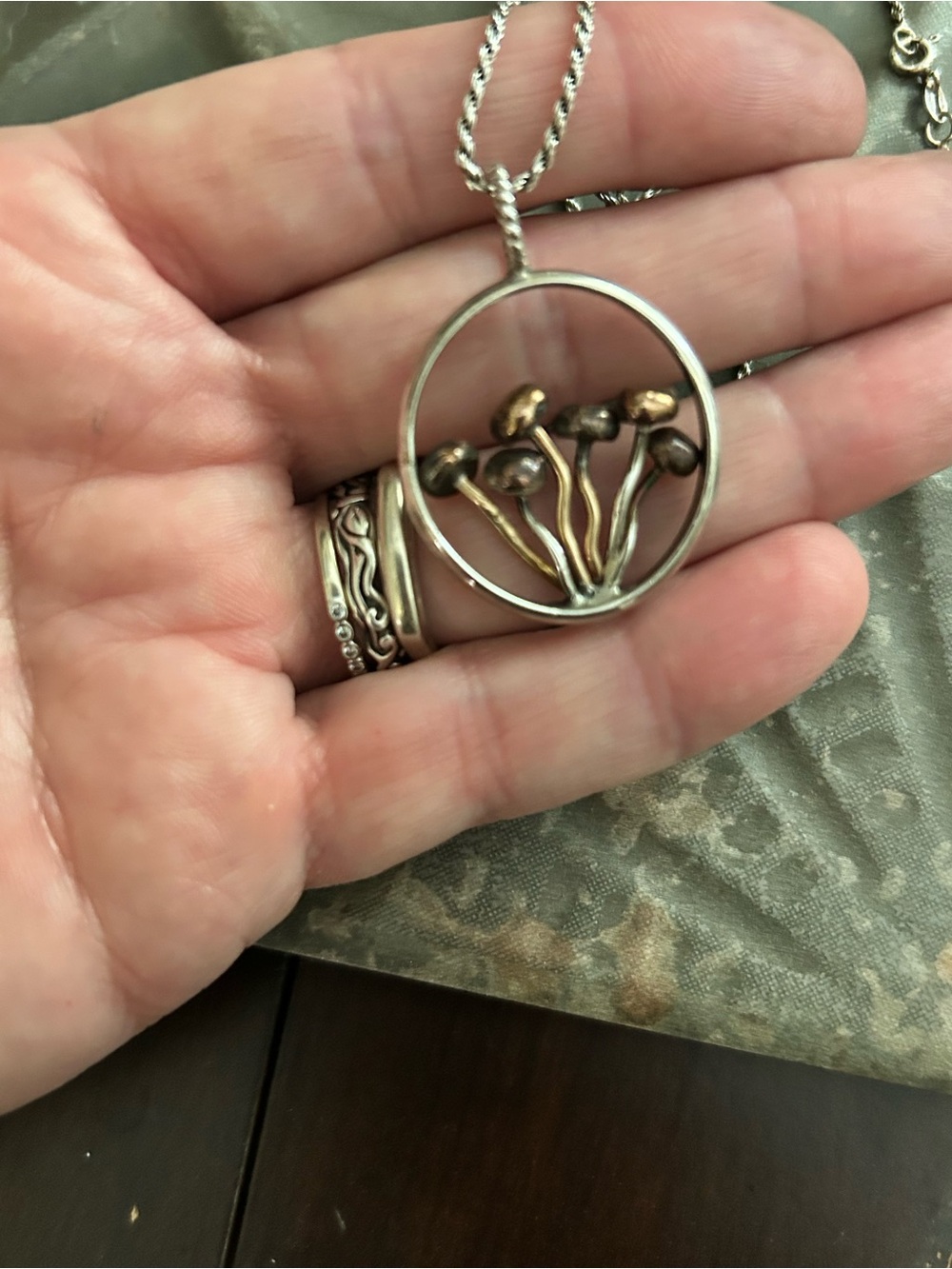 Sterling Silver Mushroom Pendant Necklace in Mixed Metal - Picture 3 of 4